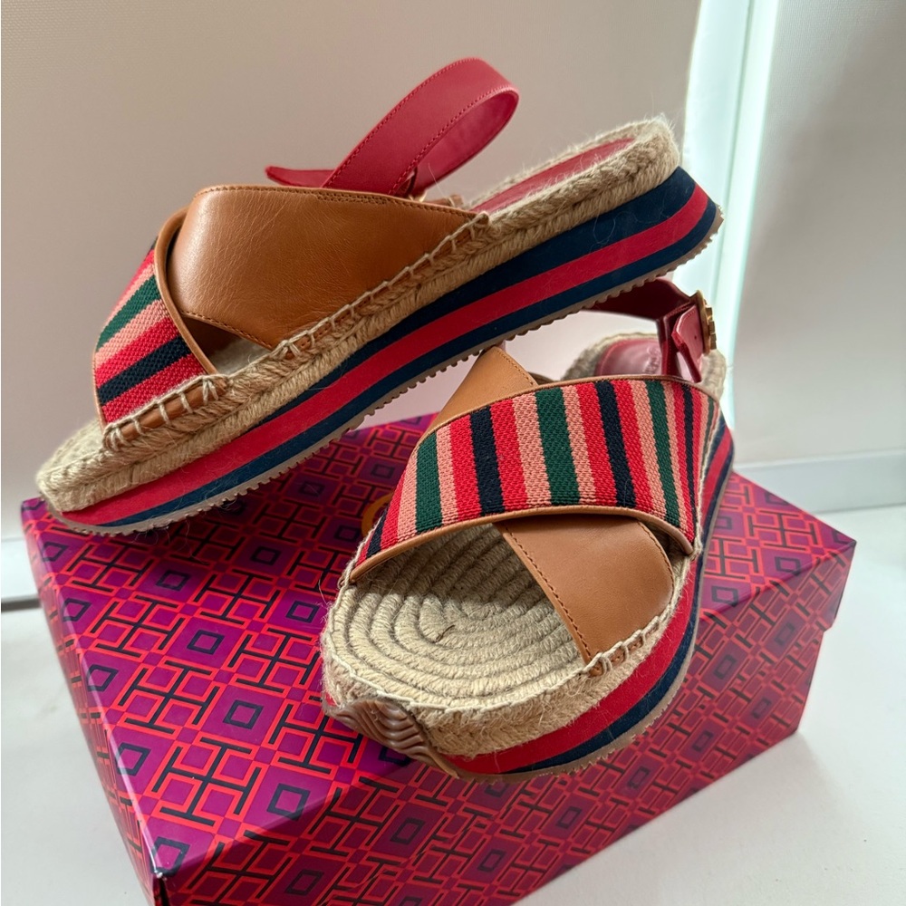 Brand New! Tory Burch Stylish Brown and Red Women's Sandals- US size 8